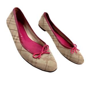 Burberry Canvas Ballet Checkered Pattern Pink w patent leather flats Size 37.5
